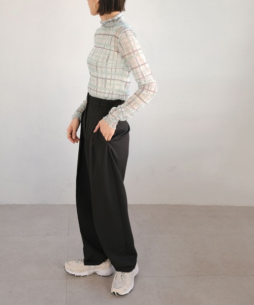 ＡＮＤＪ（アンドジェイ）の「水彩チェック柄パワーメッシュシアートップス（Tシャツ/カットソー・レディース・グリーン/ライム・M）」の14枚目の写真