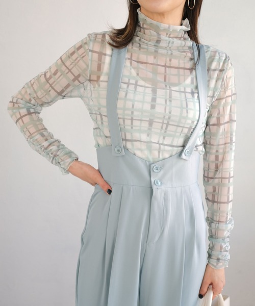 ＡＮＤＪ（アンドジェイ）の「水彩チェック柄パワーメッシュシアートップス（Tシャツ/カットソー・レディース・グリーン/ライム・M）」の18枚目の写真