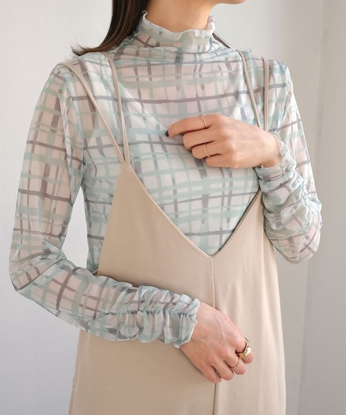 ＡＮＤＪ（アンドジェイ）の「水彩チェック柄パワーメッシュシアートップス（Tシャツ/カットソー・レディース・グリーン/ライム・M）」の21枚目の写真