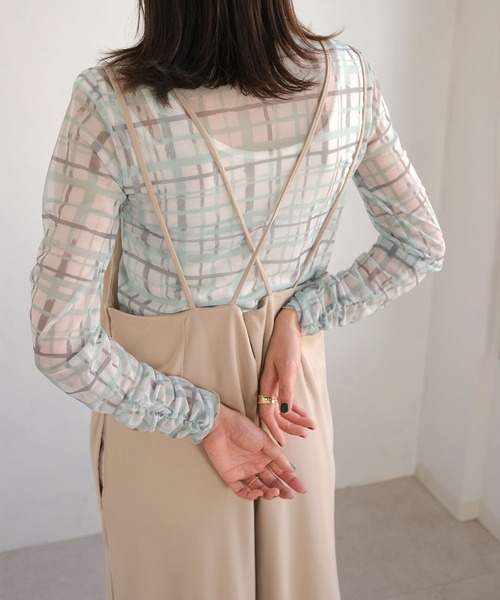 ＡＮＤＪ（アンドジェイ）の「水彩チェック柄パワーメッシュシアートップス（Tシャツ/カットソー・レディース・グリーン/ライム・M）」の22枚目の写真