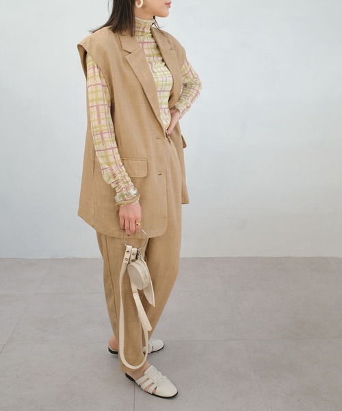 ＡＮＤＪ（アンドジェイ）の「水彩チェック柄パワーメッシュシアートップス（Tシャツ/カットソー・レディース・グリーン/ライム・M）」の6枚目の写真