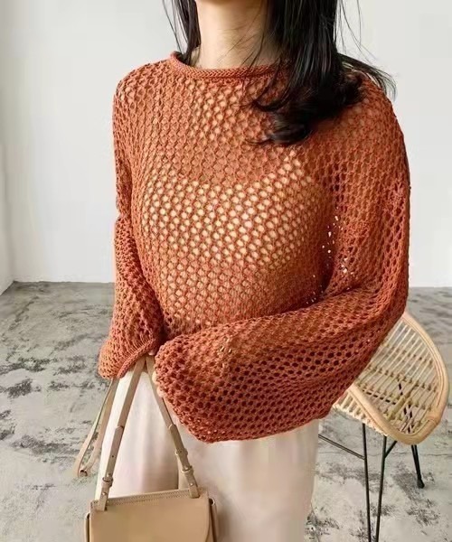 SpRay(スプレイ)の「フィッシュネットプルオーバー(Tシャツ/カットソー・レディース・オレンジ/ブラック/オフホワイト/ベージュ・FREE)」の1枚目の写真