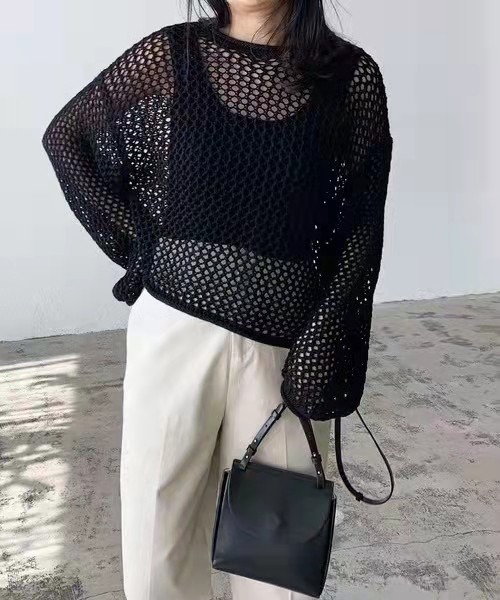 SpRay(スプレイ)の「フィッシュネットプルオーバー(Tシャツ/カットソー・レディース・オレンジ/ブラック/オフホワイト/ベージュ・FREE)」の3枚目の写真