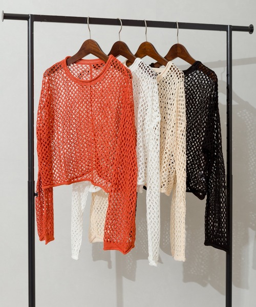 SpRay(スプレイ)の「フィッシュネットプルオーバー(Tシャツ/カットソー・レディース・オレンジ/ブラック/オフホワイト/ベージュ・FREE)」の5枚目の写真