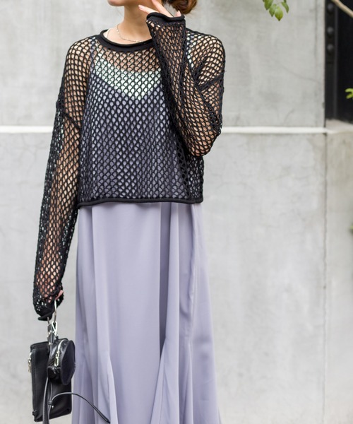 SpRay(スプレイ)の「フィッシュネットプルオーバー(Tシャツ/カットソー・レディース・オレンジ/ブラック/オフホワイト/ベージュ・FREE)」の9枚目の写真