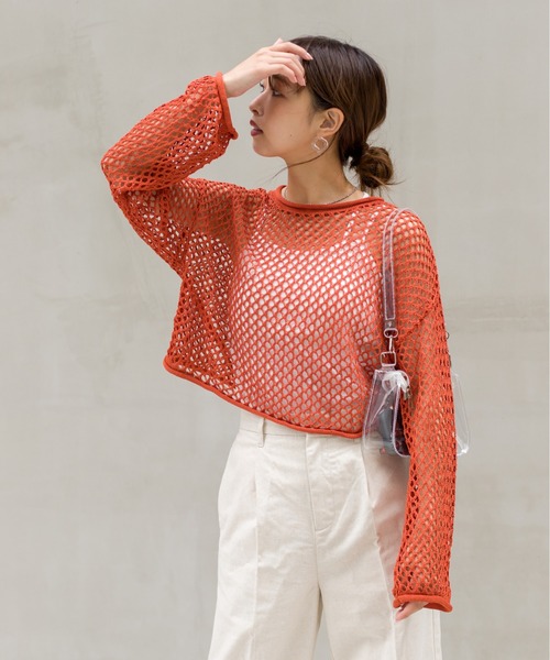 SpRay(スプレイ)の「フィッシュネットプルオーバー(Tシャツ/カットソー・レディース・オレンジ/ブラック/オフホワイト/ベージュ・FREE)」の14枚目の写真