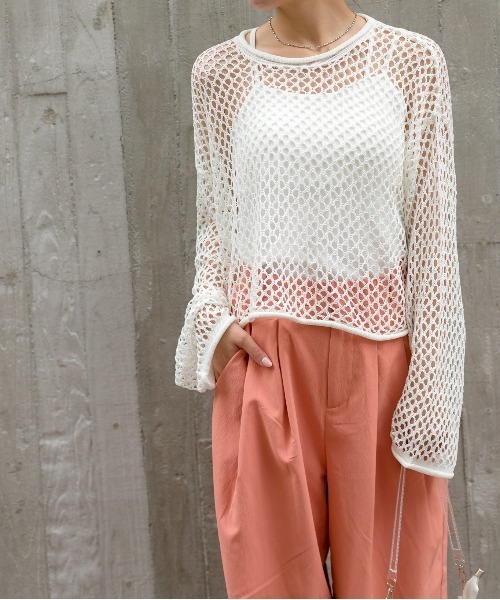 SpRay(スプレイ)の「フィッシュネットプルオーバー(Tシャツ/カットソー・レディース・オレンジ/ブラック/オフホワイト/ベージュ・FREE)」の19枚目の写真