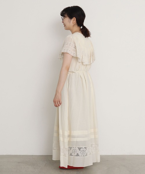 Dot＆Stripes CHILD WOMAN（ドットアンドストライプス　チャイルドウーマン）の「コットンボイル×マニーレース フリル袖 ピンタックワンピース（ワンピース・レディース・パープル/アイボリー・FREE）」の17枚目の写真