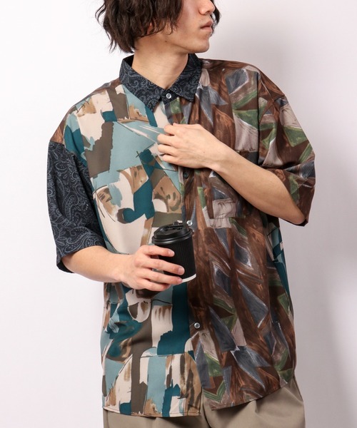 Naive magic(ナイーブマジック)の「とろみシルクタッチ総柄ヴィンテージ半袖ルーズシャツ(シャツ/ブラウス・メンズ・ホワイト/ライトグレー/ブラック/ブラウン/グレー/グリーン/アイボリー/その他/ホワイト系その他/ブラック系その他・M/L)」の14枚目の写真