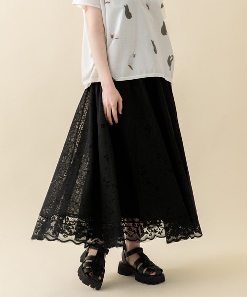 Paradise Picnic（パラダイスピクニック）の「パネルレースフレアスカート（スカート・レディース・ブラック/アイボリー/ミント・FREE）」の2枚目の写真