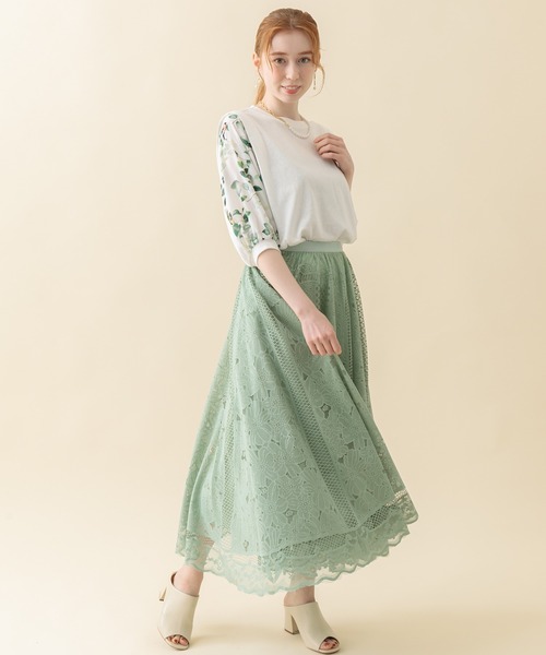 Paradise Picnic（パラダイスピクニック）の「パネルレースフレアスカート（スカート・レディース・ブラック/アイボリー/ミント・FREE）」の5枚目の写真