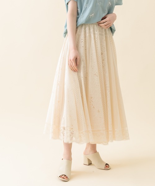 Paradise Picnic（パラダイスピクニック）の「パネルレースフレアスカート（スカート・レディース・ブラック/アイボリー/ミント・FREE）」の14枚目の写真