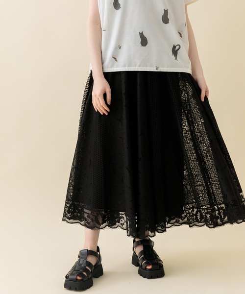 Paradise Picnic（パラダイスピクニック）の「パネルレースフレアスカート（スカート・レディース・ブラック/アイボリー/ミント・FREE）」の11枚目の写真