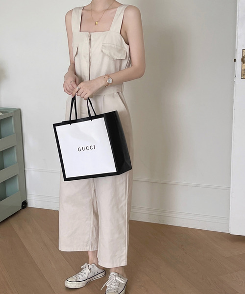 emi+（エミプラス）の「ウエストベルトサロペット（サロペット/オーバーオール・レディース・ベージュ/ネイビー・S/M）」の5枚目の写真