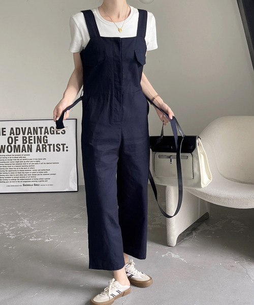 emi+（エミプラス）の「ウエストベルトサロペット（サロペット/オーバーオール・レディース・ベージュ/ネイビー・S/M）」の12枚目の写真