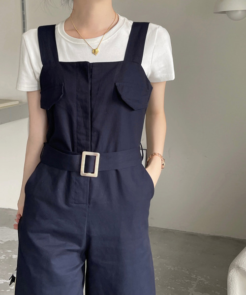 emi+（エミプラス）の「ウエストベルトサロペット（サロペット/オーバーオール・レディース・ベージュ/ネイビー・S/M）」の11枚目の写真