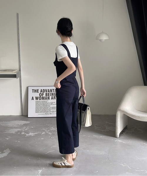 emi+（エミプラス）の「ウエストベルトサロペット（サロペット/オーバーオール・レディース・ベージュ/ネイビー・S/M）」の4枚目の写真