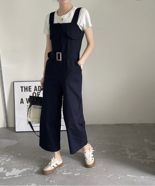 emi+（エミプラス）の「ウエストベルトサロペット（サロペット/オーバーオール・レディース・ベージュ/ネイビー・S/M）」の7枚目の写真