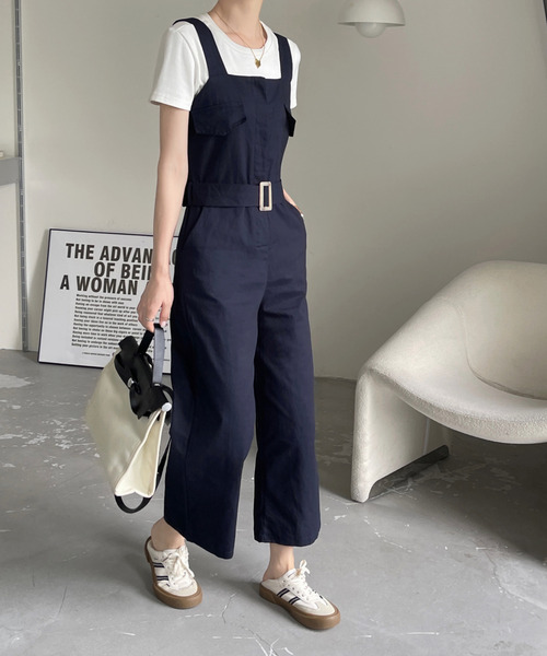 emi+（エミプラス）の「ウエストベルトサロペット（サロペット/オーバーオール・レディース・ベージュ/ネイビー・S/M）」の6枚目の写真