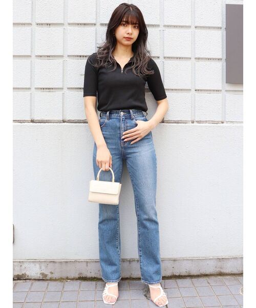 MURUA（ムルーア）の「ハーフジップタイトテレコトップス（ポロシャツ・レディース・ホワイト/ブラック/グリーン・FREE）」の6枚目の写真