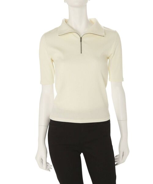 MURUA（ムルーア）の「ハーフジップタイトテレコトップス（ポロシャツ・レディース・ホワイト/ブラック/グリーン・FREE）」の14枚目の写真