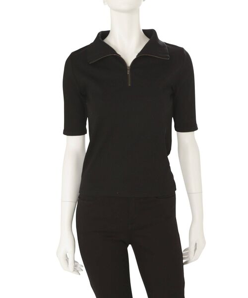 MURUA（ムルーア）の「ハーフジップタイトテレコトップス（ポロシャツ・レディース・ホワイト/ブラック/グリーン・FREE）」の15枚目の写真