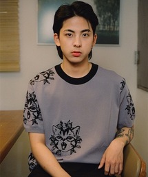 【PLUCKITTY 】サンセットWith you インターシャニットティーシャツ / Sunset with you intarsia knit T-shirt