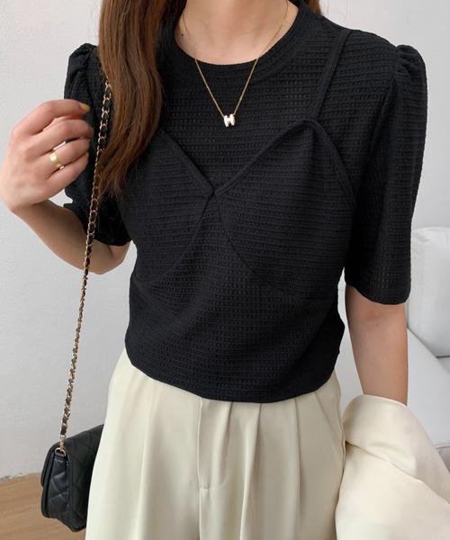 Diosfront(ディオスフロント)の「ビスチェレイヤード風トップス(Tシャツ/カットソー・レディース・イエロー/グリーン/ブラック/アイボリー/ブルーグレー・S/M)」の17枚目の写真