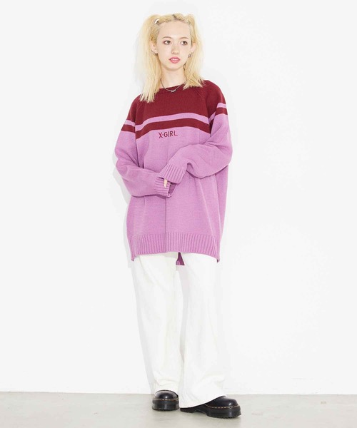 X-girl（エックスガール）の「RAGLAN KNIT DRESS（ワンピース・レディース・ホワイト/ブラック/ピンク・ONE SIZE）」の3枚目の写真