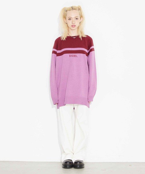 X-girl（エックスガール）の「RAGLAN KNIT DRESS（ワンピース・レディース・ホワイト/ブラック/ピンク・ONE SIZE）」の4枚目の写真