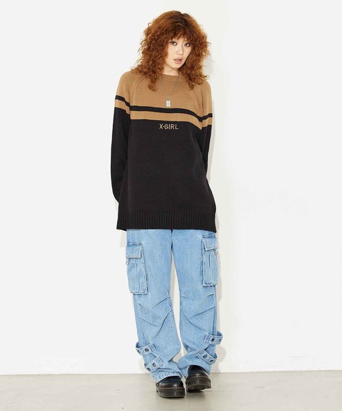 X-girl（エックスガール）の「RAGLAN KNIT DRESS（ワンピース・レディース・ホワイト/ブラック/ピンク・ONE SIZE）」の7枚目の写真