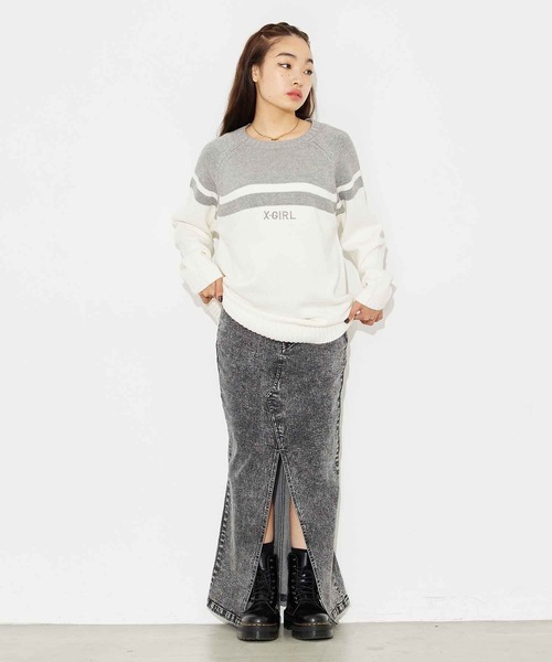 X-girl（エックスガール）の「RAGLAN KNIT DRESS（ワンピース・レディース・ホワイト/ブラック/ピンク・ONE SIZE）」の9枚目の写真