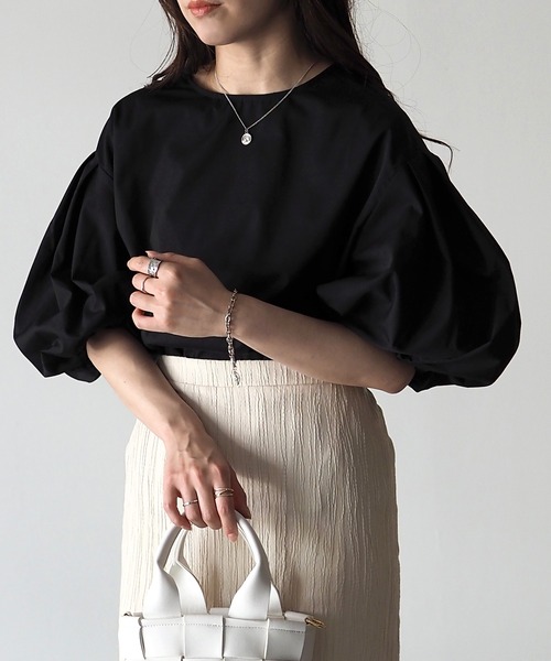 Riberry(リベリー)の「2WAYショートパフスリーブブラウス(シャツ/ブラウス・レディース・オフホワイト/ブラック/ブルー・MEDIUM)」の3枚目の写真
