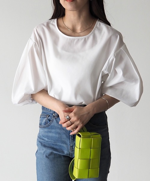 Riberry(リベリー)の「2WAYショートパフスリーブブラウス(シャツ/ブラウス・レディース・オフホワイト/ブラック/ブルー・MEDIUM)」の10枚目の写真