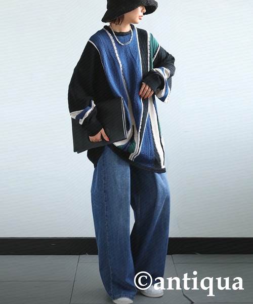 antiqua(アンティカ)の「配色デザインニット(ニット/セーター・レディース・ブラック系その他・FREE)」の4枚目の写真