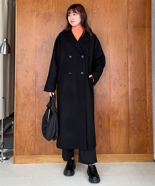 EPIMI E'PIMMY（エピミエピミー）の「フェイクウールロングチェスターコート（チェスターコート・レディース・ブラック/ブルー/アイボリー/杢グレー・MEDIUM）」の9枚目の写真