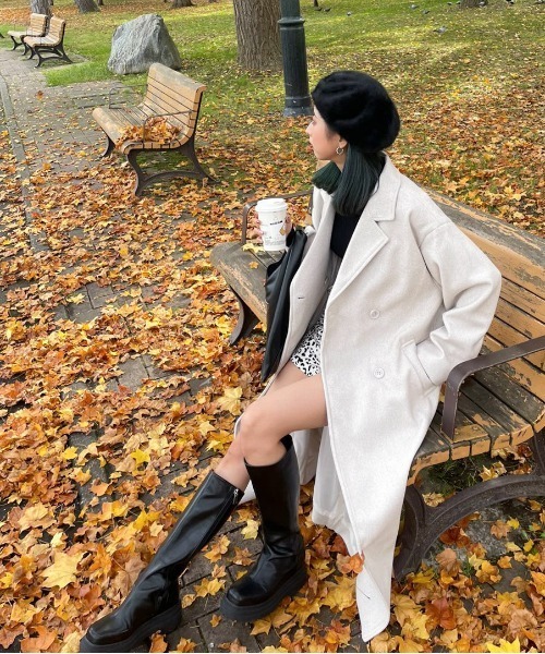 EPIMI E'PIMMY（エピミエピミー）の「フェイクウールロングチェスターコート（チェスターコート・レディース・ブラック/ブルー/アイボリー/杢グレー・MEDIUM）」の22枚目の写真