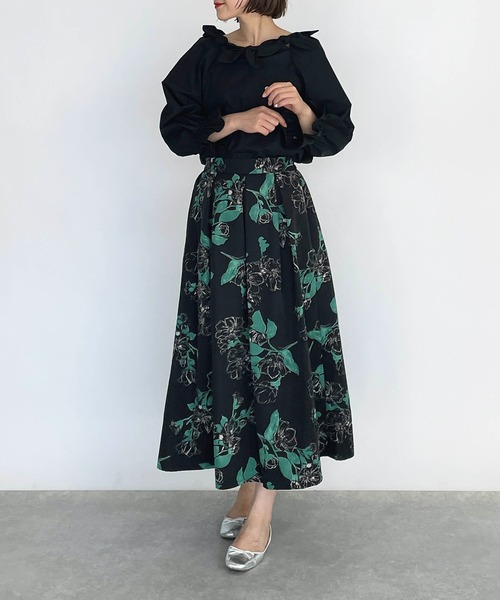 PICCIN（ピッチン）の「フラワーフレアスカート（スカート・レディース・ブラック/ネイビー・M）」の10枚目の写真
