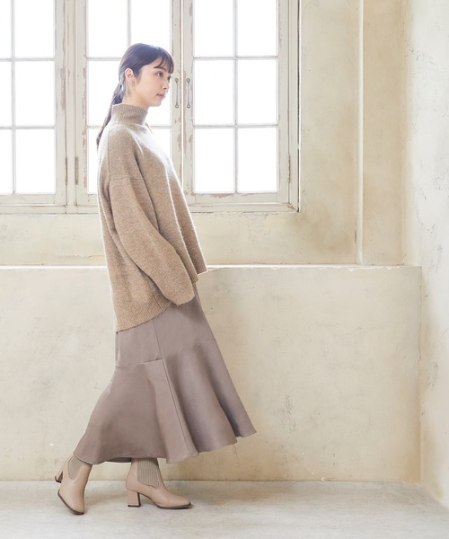 menue(メヌエ)の「スクエアトゥリブニットチャンキーヒールブーツ(ブーツ・レディース・ブラック/ベージュ・LL/3L/S/M/L/XS)」の9枚目の写真