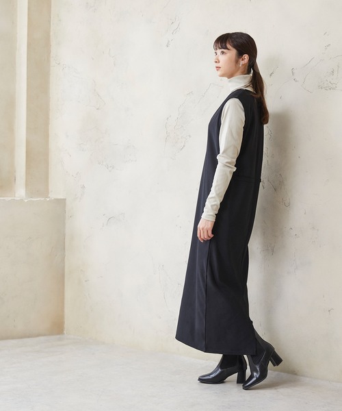 menue(メヌエ)の「スクエアトゥリブニットチャンキーヒールブーツ(ブーツ・レディース・ブラック/ベージュ・LL/3L/S/M/L/XS)」の3枚目の写真