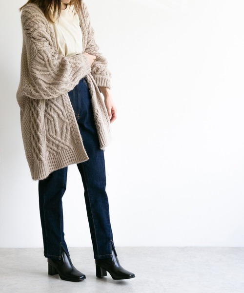 menue(メヌエ)の「スクエアトゥリブニットチャンキーヒールブーツ(ブーツ・レディース・ブラック/ベージュ・LL/3L/S/M/L/XS)」の5枚目の写真