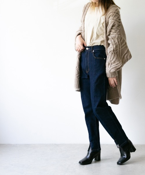 menue(メヌエ)の「スクエアトゥリブニットチャンキーヒールブーツ(ブーツ・レディース・ブラック/ベージュ・LL/3L/S/M/L/XS)」の6枚目の写真