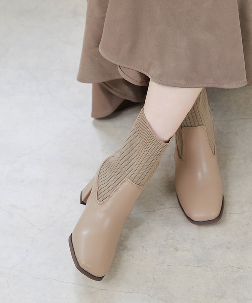 menue(メヌエ)の「スクエアトゥリブニットチャンキーヒールブーツ(ブーツ・レディース・ブラック/ベージュ・LL/3L/S/M/L/XS)」の13枚目の写真