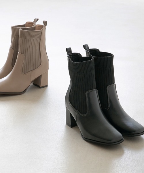 menue(メヌエ)の「スクエアトゥリブニットチャンキーヒールブーツ(ブーツ・レディース・ブラック/ベージュ・LL/3L/S/M/L/XS)」の15枚目の写真