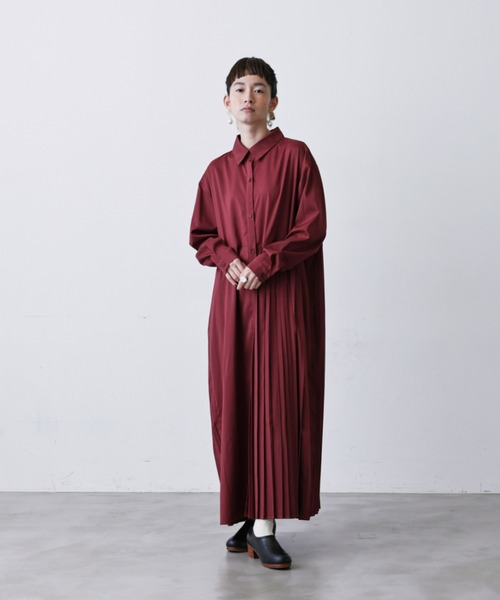 ロングスリーブアシンメトリープリーツワンピース（ワンピース
