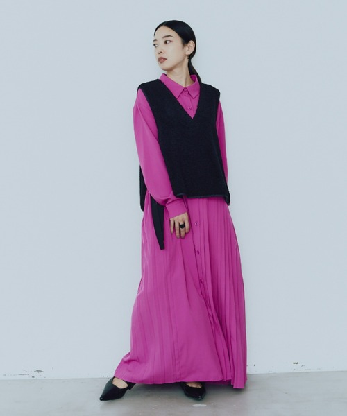 ロングスリーブアシンメトリープリーツワンピース（ワンピース