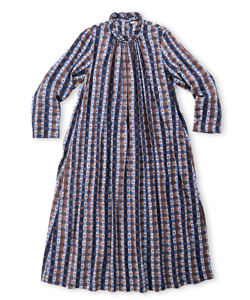 インドカディブロックプリントのギャザープリント インドカディブロックプリントのギャザードレス