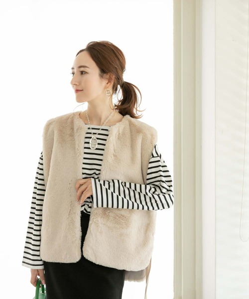 Edit Sheen(エディットシーン)の「フェイクファーベスト(ベスト・レディース・モカ/グレイッシュベージュ・M)」の9枚目の写真