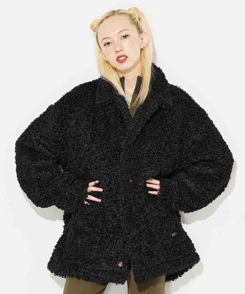 X-girl(エックスガール)の「CURLY BOA JACKET(その他アウター・レディース・ライトブルー/ブラック/ホワイト・M/S)」の1枚目の写真