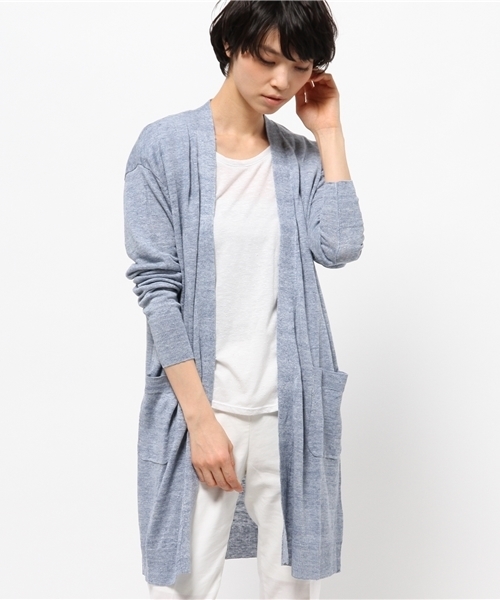 OUTLET(アウトレット)の「【DouDou】フランスリネンロングカーディガン(カーディガン/ボレロ・レディース・ブルー/ライトグレー・FREE)」の1枚目の写真